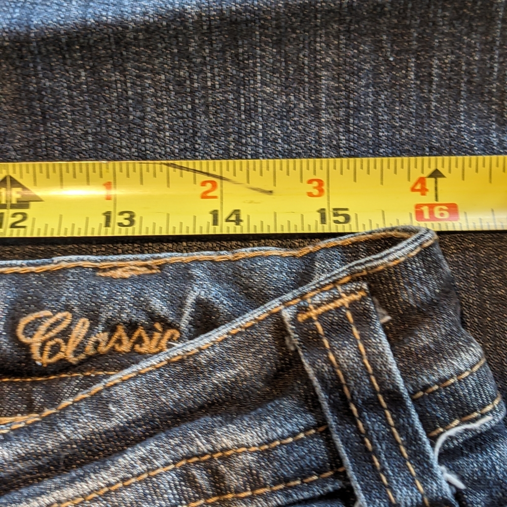 Cowgirl Tuff Women's Dark Blue Wash Boot Cut Jeans "Classic" 31R Barwire Stitch - Picture 5 of 8